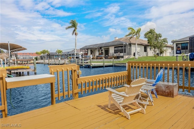 dock area featuring a water view