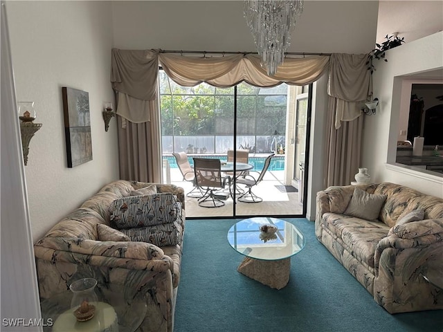 living room featuring carpet floors