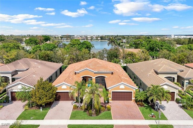 aerial view featuring a water view