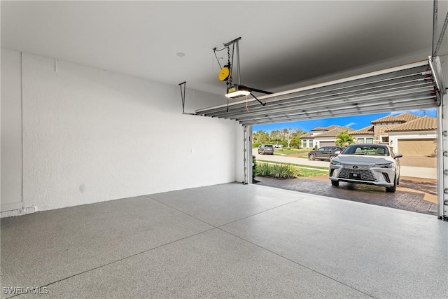 garage with a garage door opener