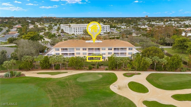 aerial view featuring view of golf course