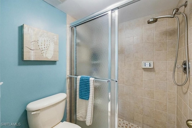 full bath featuring a shower stall and toilet