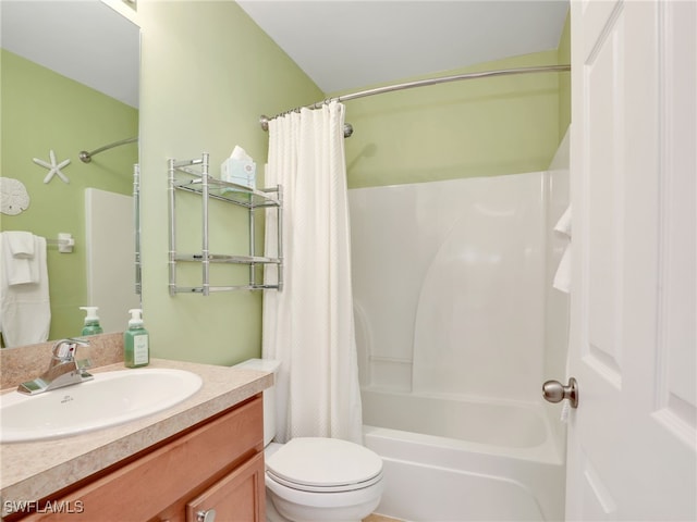 full bathroom featuring vanity, toilet, and shower / bathtub combination with curtain