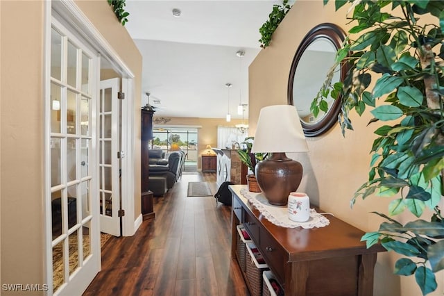 hall featuring dark wood-style floors