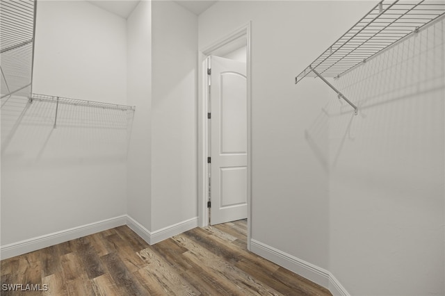 walk in closet with wood finished floors