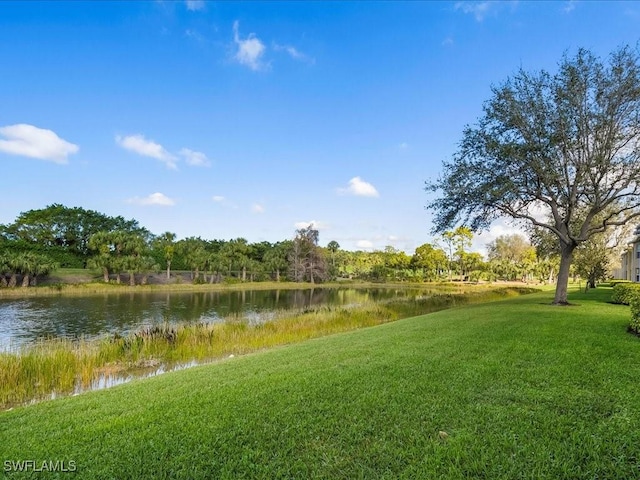 exterior space with a water view