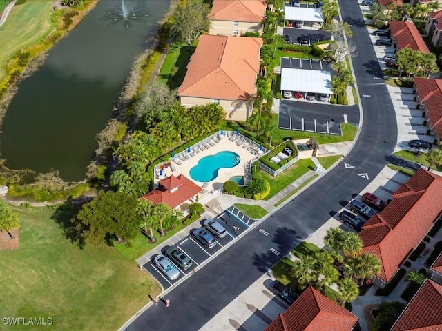 aerial view with a water view