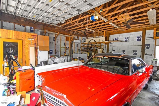 garage with a garage door opener