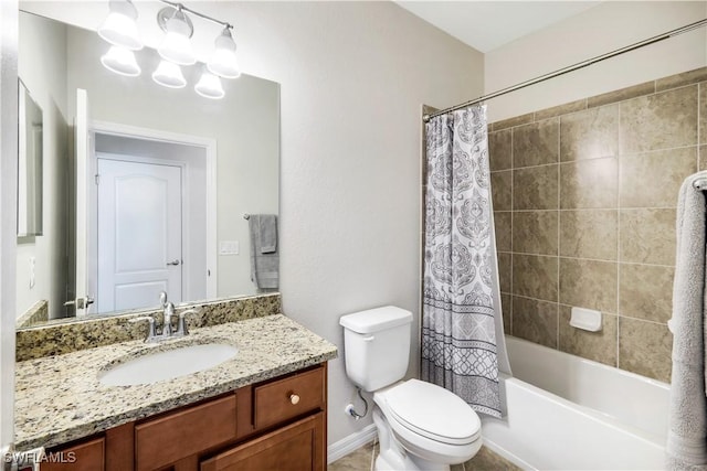 bathroom featuring shower / bath combination with curtain, vanity, and toilet