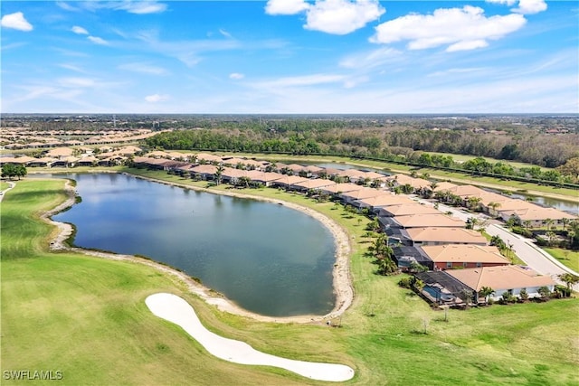 birds eye view of property featuring a water view and a residential view