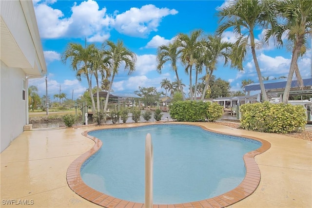 outdoor pool featuring a patio