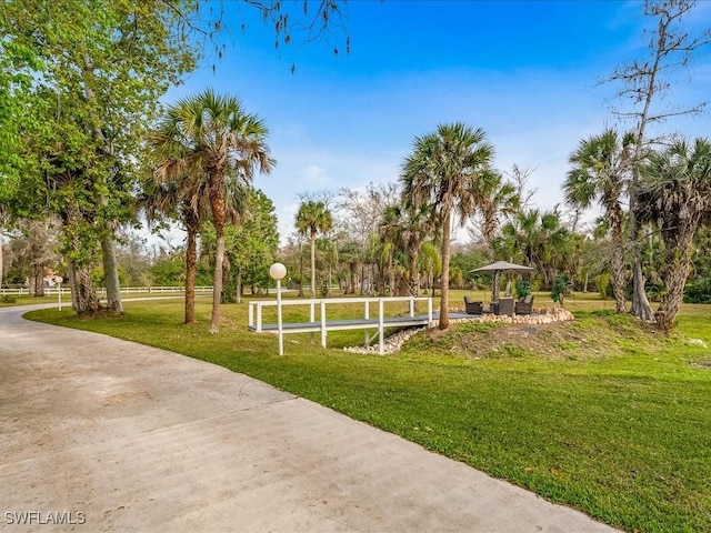 view of property's community featuring a lawn