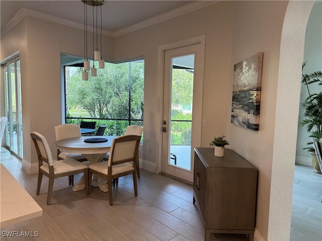 dining room with baseboards and ornamental molding