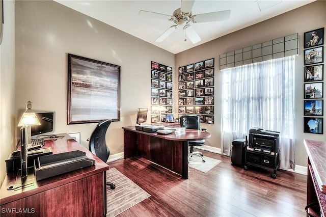 10731 Wintercress Dr, Estero, FL 34135 - office space with wood finished floors, baseboards, and ceiling fan