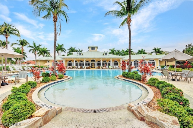 pool featuring a patio area