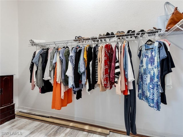 walk in closet featuring wood finished floors