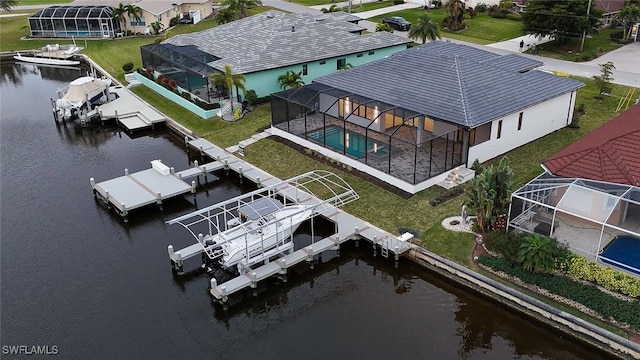 bird's eye view featuring a water view