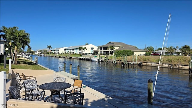 dock featuring a water view and a residential view