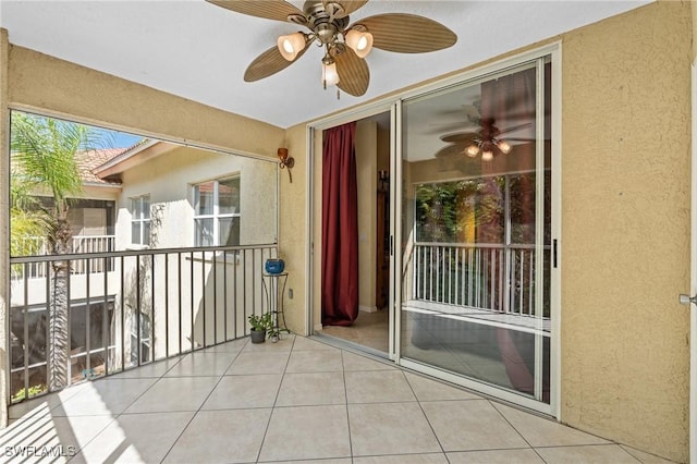 balcony with a ceiling fan