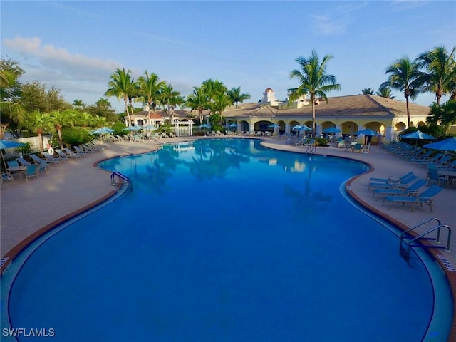 pool with a patio