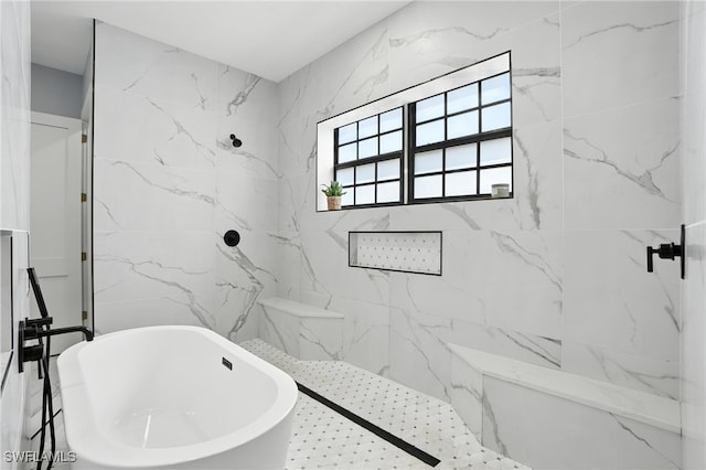 1474 Saint Clair Shores Rd, Naples, FL 34104 - full bathroom featuring a soaking tub and a marble finish shower