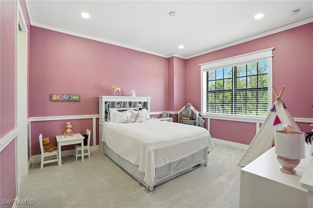 1474 Saint Clair Shores Rd, Naples, FL 34104 - carpeted bedroom with ornamental molding and recessed lighting