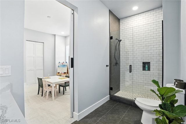 1474 Saint Clair Shores Rd, Naples, FL 34104 - bathroom with a shower stall, tile patterned floors, and recessed lighting