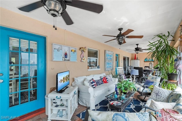 living room with ceiling fan