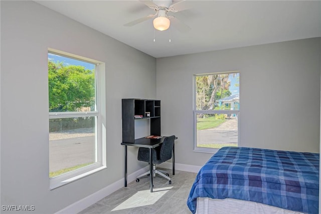 bedroom featuring baseboards and ceiling fan