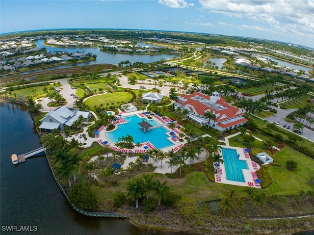 aerial view with a water view