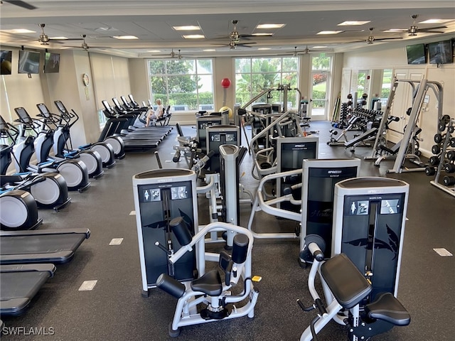 gym with ceiling fan