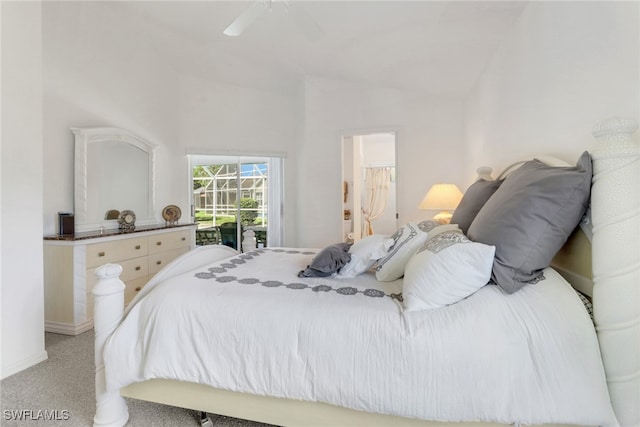 3650 Sunland Ln, Estero, FL 33928 - bedroom with carpet floors, lofted ceiling, and a ceiling fan