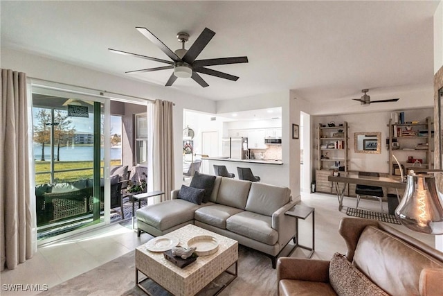 living room with ceiling fan