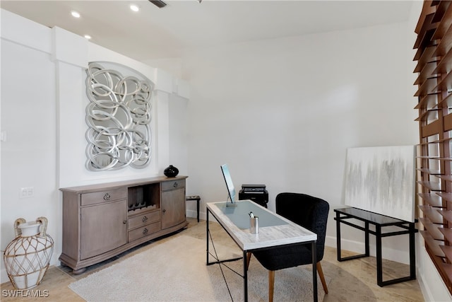 office space featuring baseboards and recessed lighting