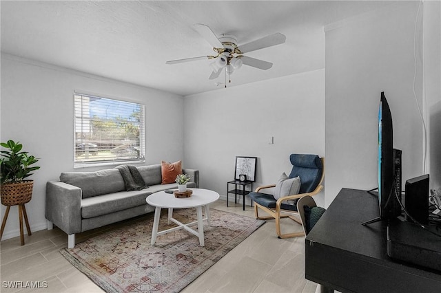 7431 Barrancas Ave, Bokeelia, FL 33922 - living room featuring ceiling fan