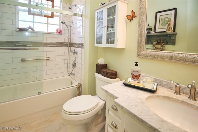 full bath with  shower combination, vanity, and toilet