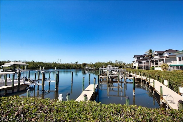 dock area featuring a water view and boat lift