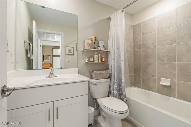 14127 Oviedo Pl, Fort Myers, FL 33905 - bathroom with toilet, visible vents, shower / tub combo with curtain, and vanity