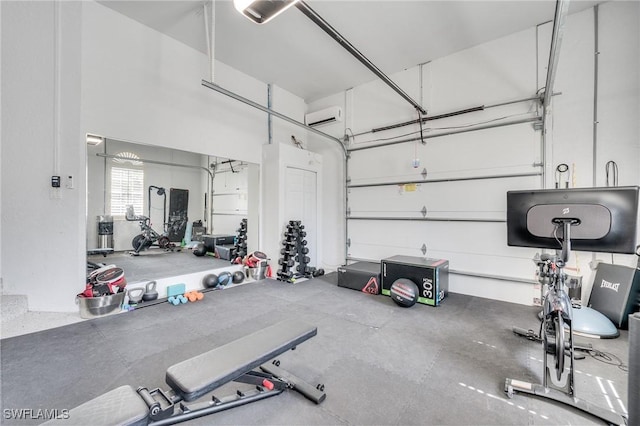 garage with a wall unit AC