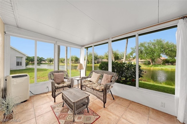 sunroom with a water view