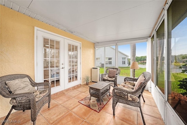 sunroom featuring french doors