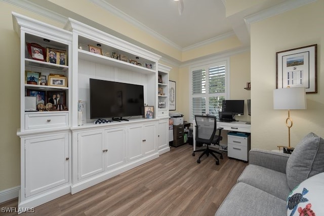 14328 Harbour Landings Dr Unit 18C, Fort Myers, FL 33908 - home office featuring light wood-style floors and crown molding