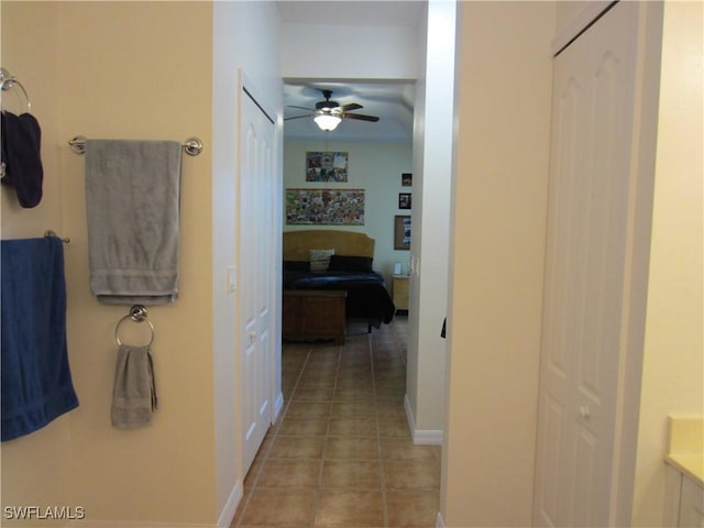 620 Mirror Lakes Falls Ct, Lehigh Acres, FL 33974 - bathroom featuring tile patterned flooring and a ceiling fan