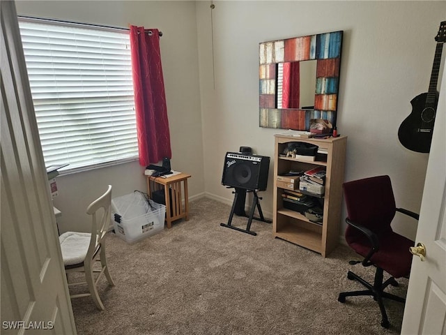 view of carpeted home office