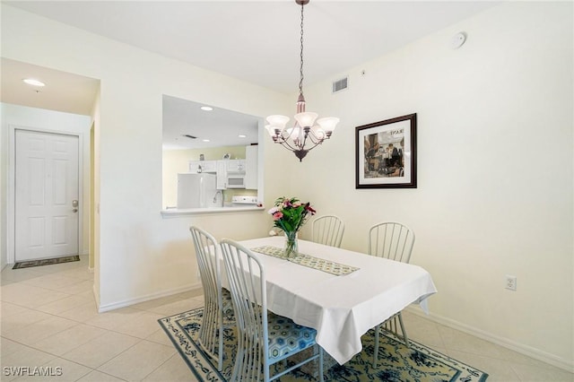 dining room featuring recessed lighting, visible vents, baseboards, and light tile patterned flooring