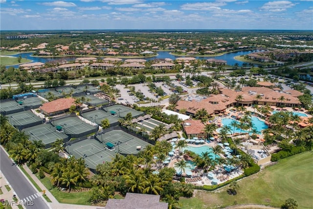 aerial view with a water view