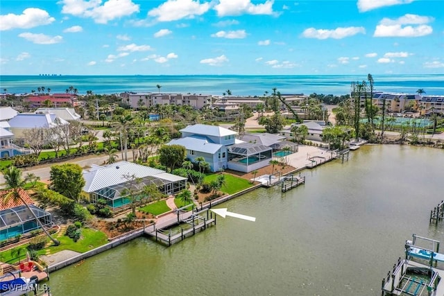 bird's eye view featuring a water view