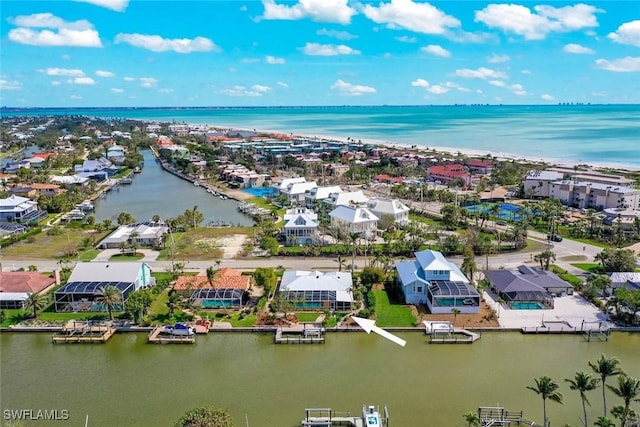 aerial view with a water view