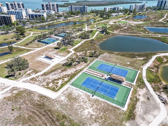 aerial view with a water view and a view of city