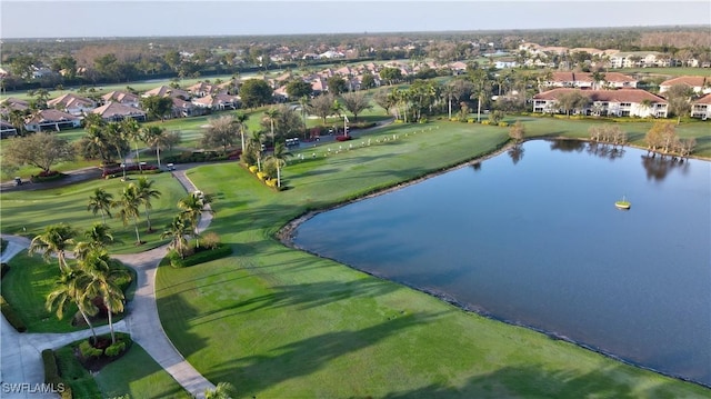 aerial view with a water view and a residential view